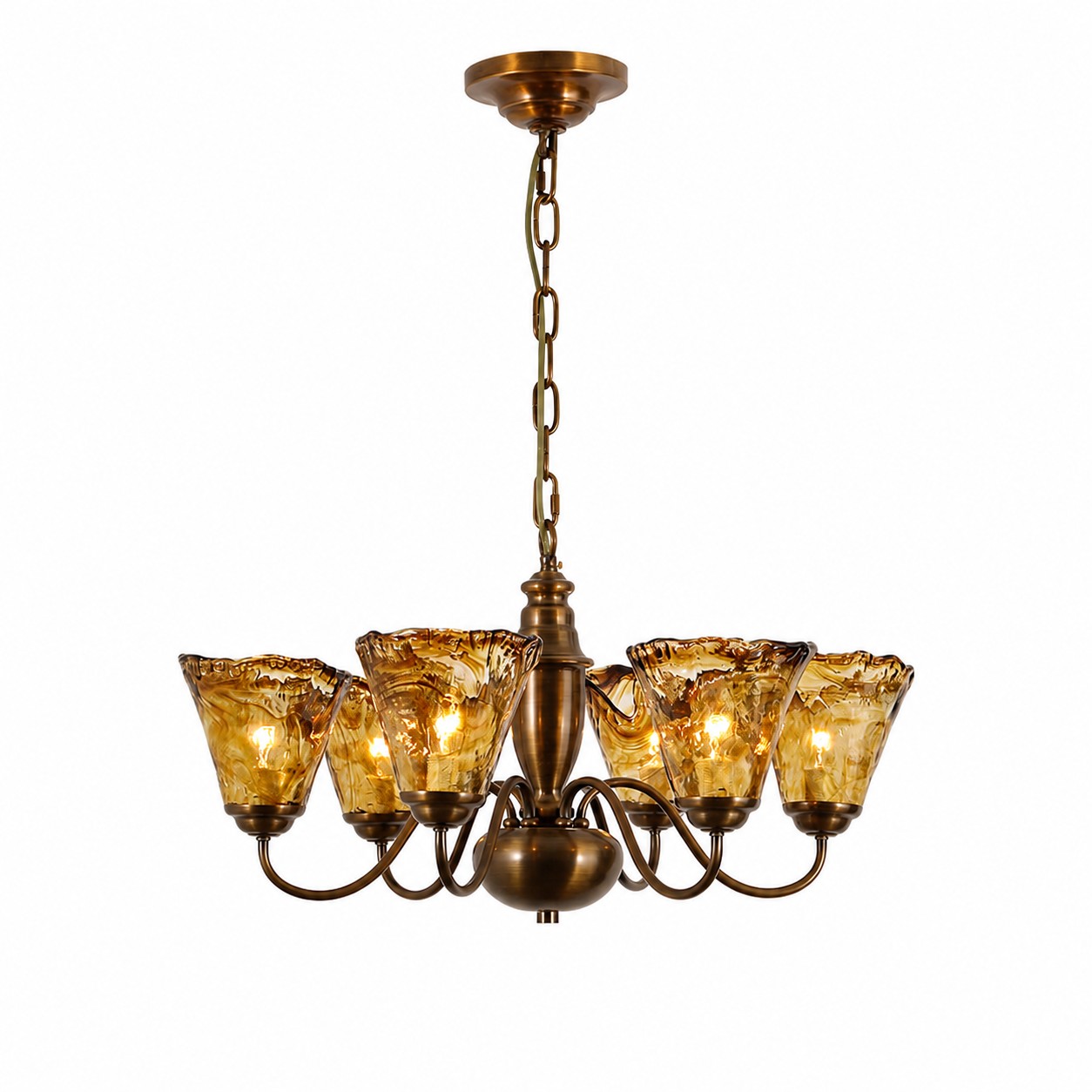 Lustre de vidro âmbar com 6 lâmpadas