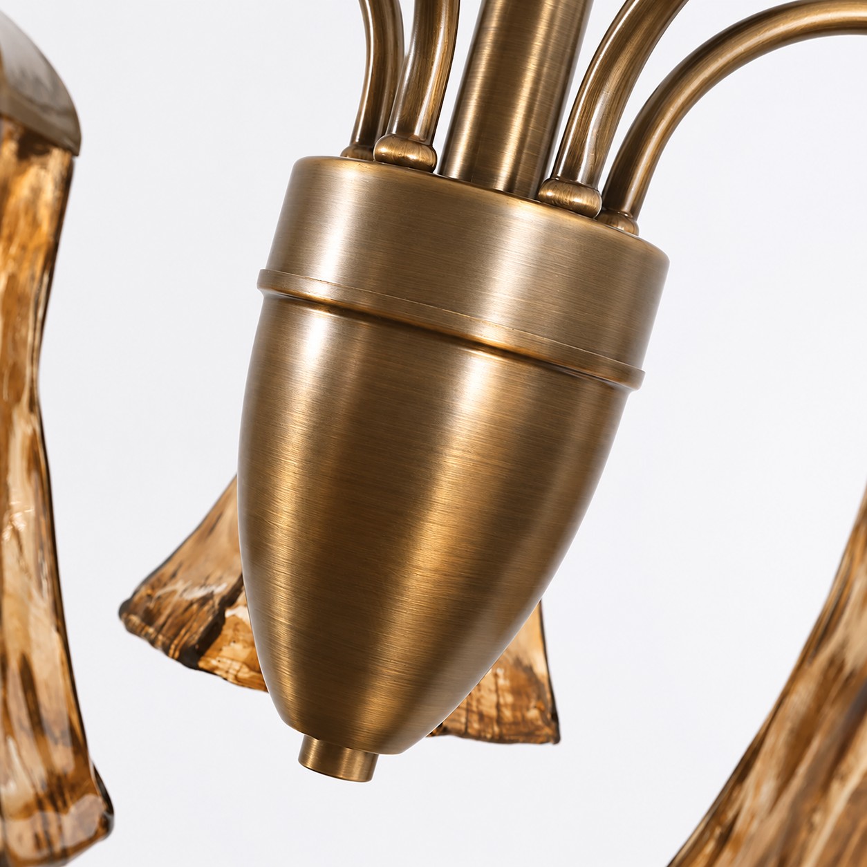 Brass and Amber Glass Semi-Flush Ceiling Light detail 3