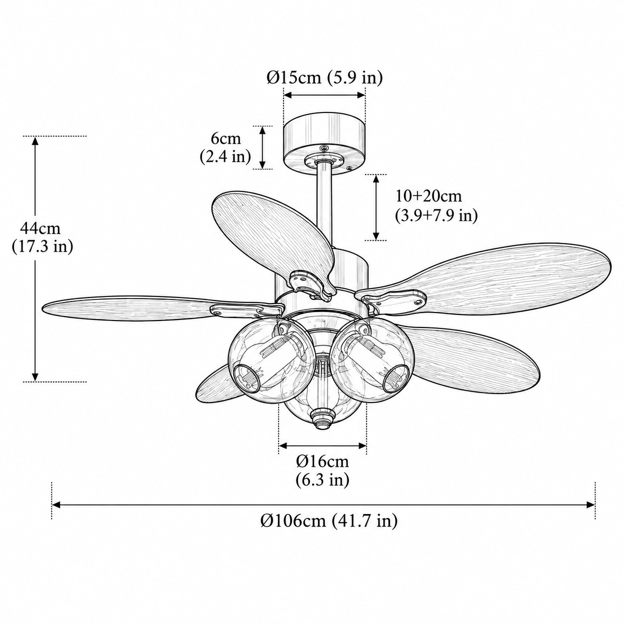41,7 po (106 cm) / 5 lames