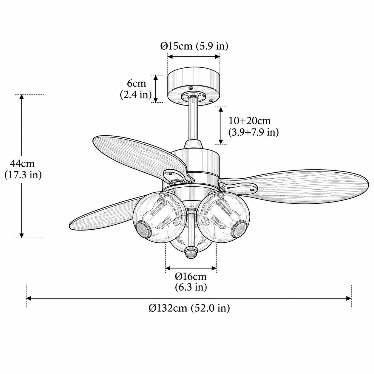 52 po (132 cm) / 3 lames