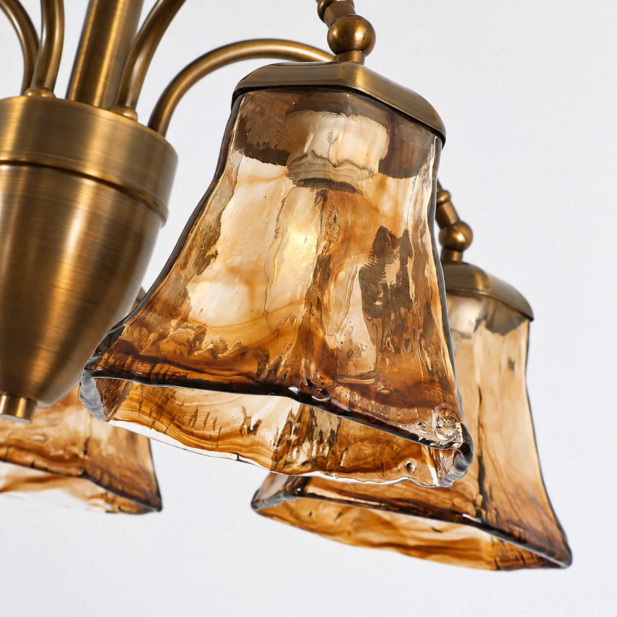 Brass and Amber Glass Semi-Flush Ceiling Light detail 1