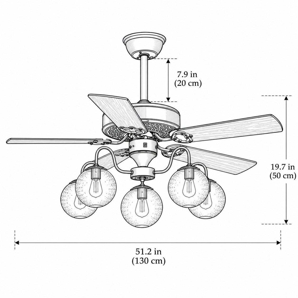 5 světel / 51,2 palce (130 cm)