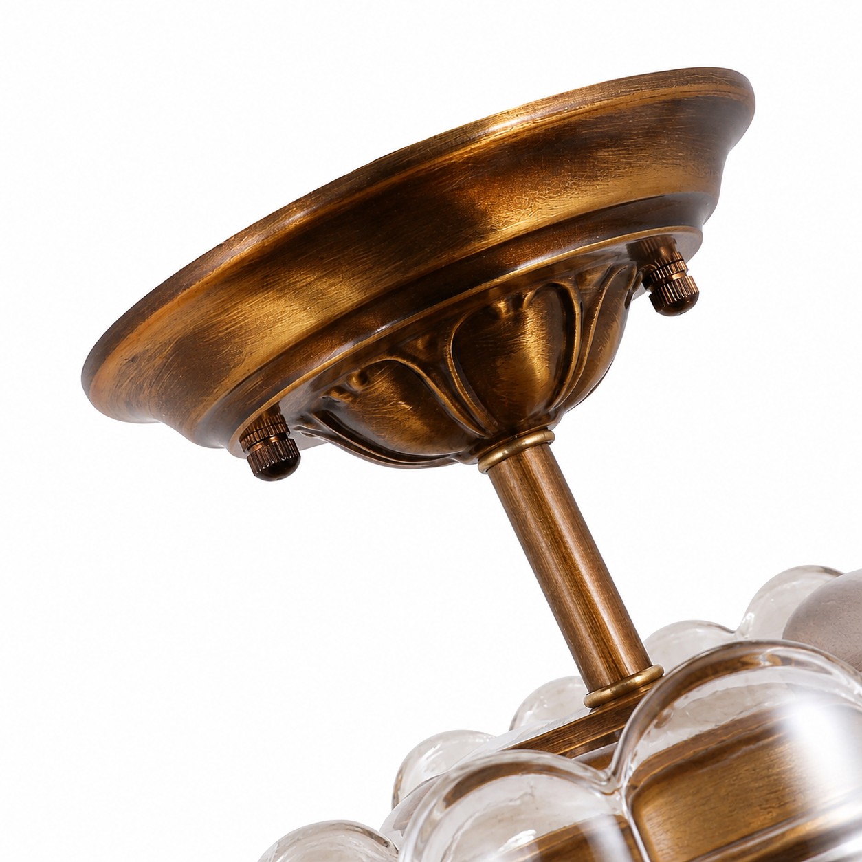 Floral Brass and Amber Glass Semi-Flush Ceiling Light detail 1