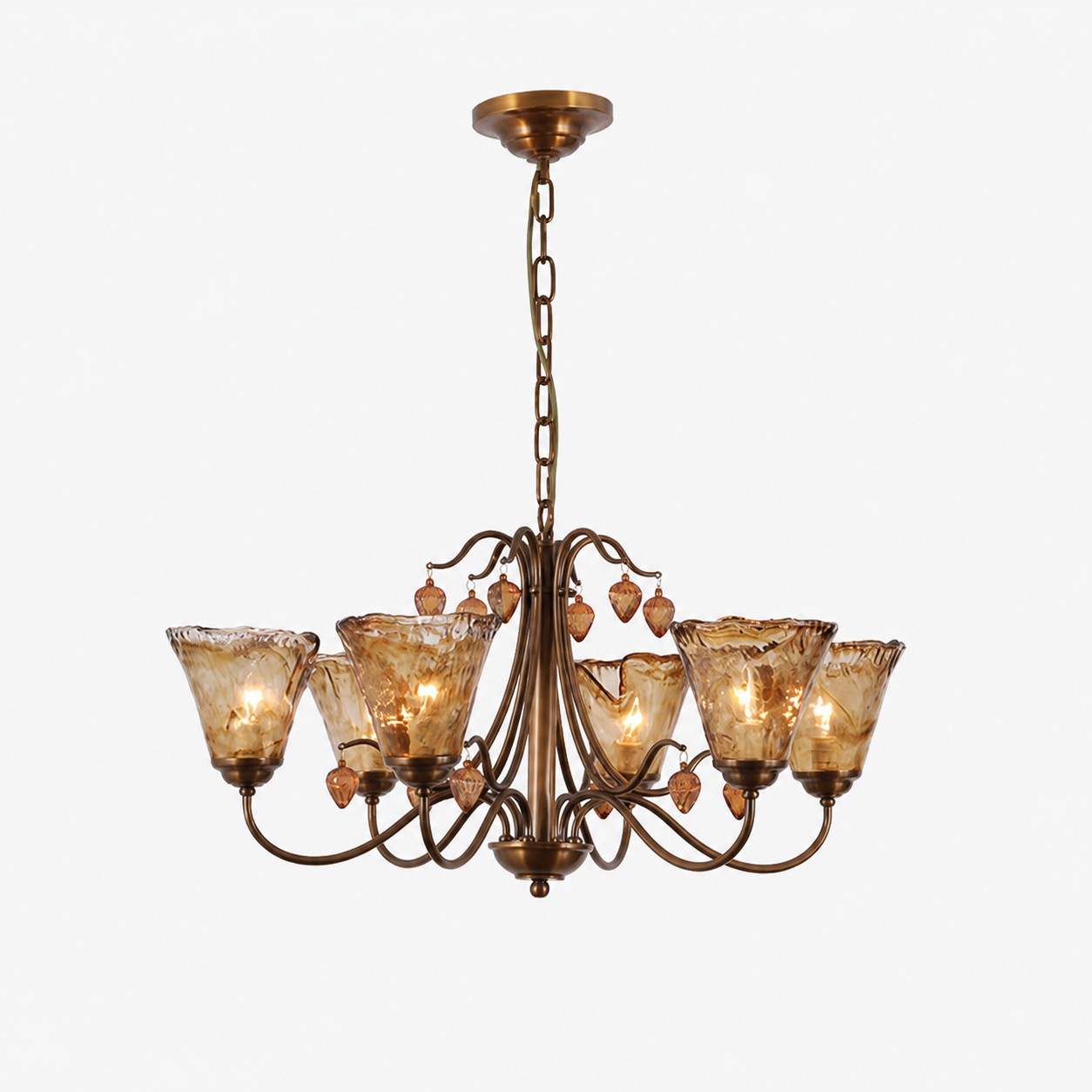 Lustre de cobre com 6 lâmpadas