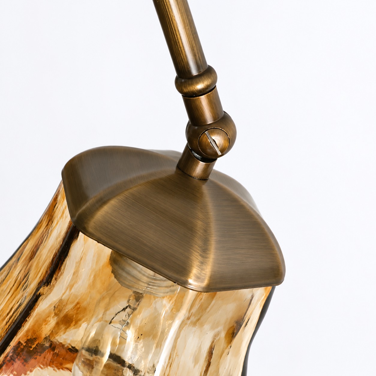 Brass and Amber Glass Semi-Flush Ceiling Light detail 2