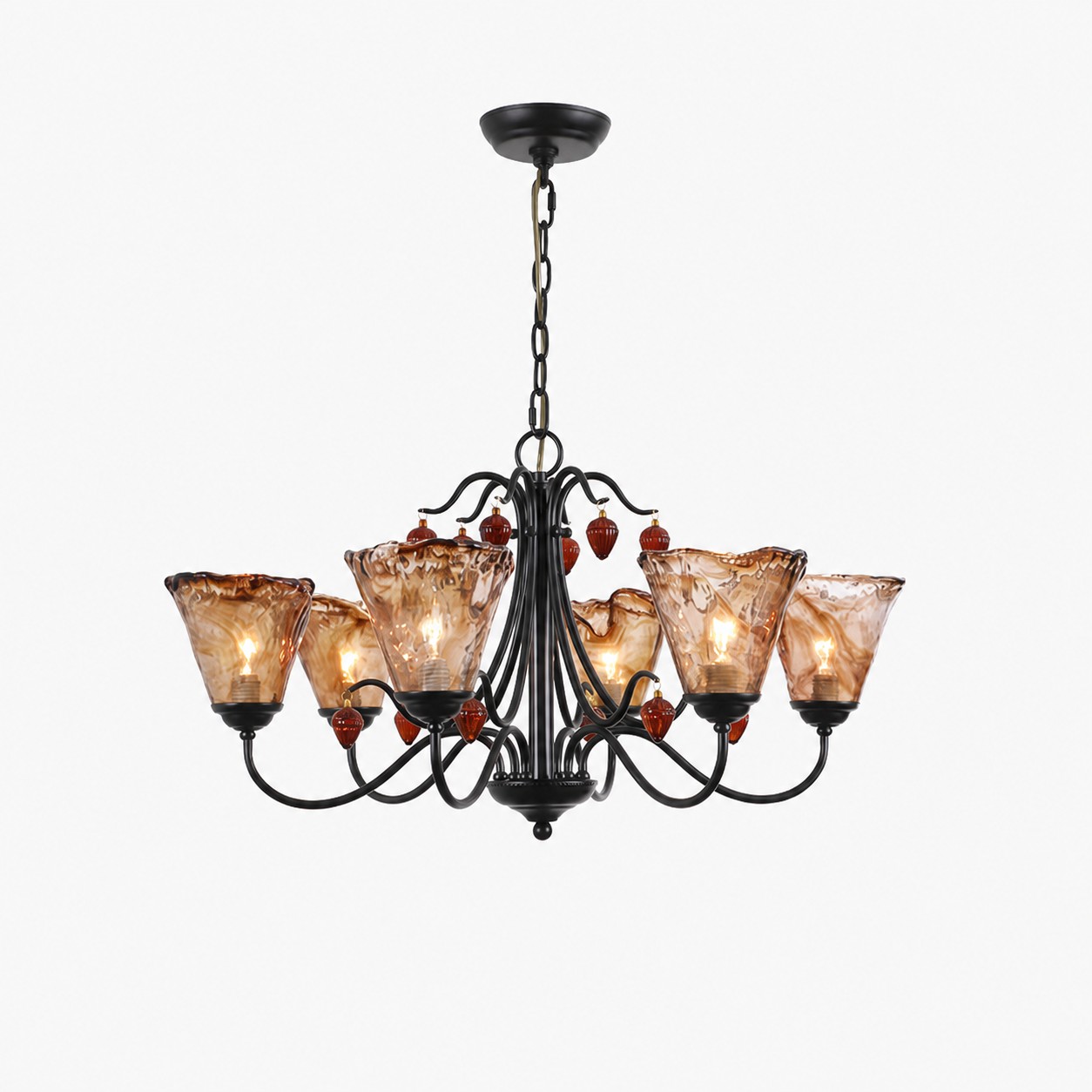 Lustre de ferro com 6 lâmpadas