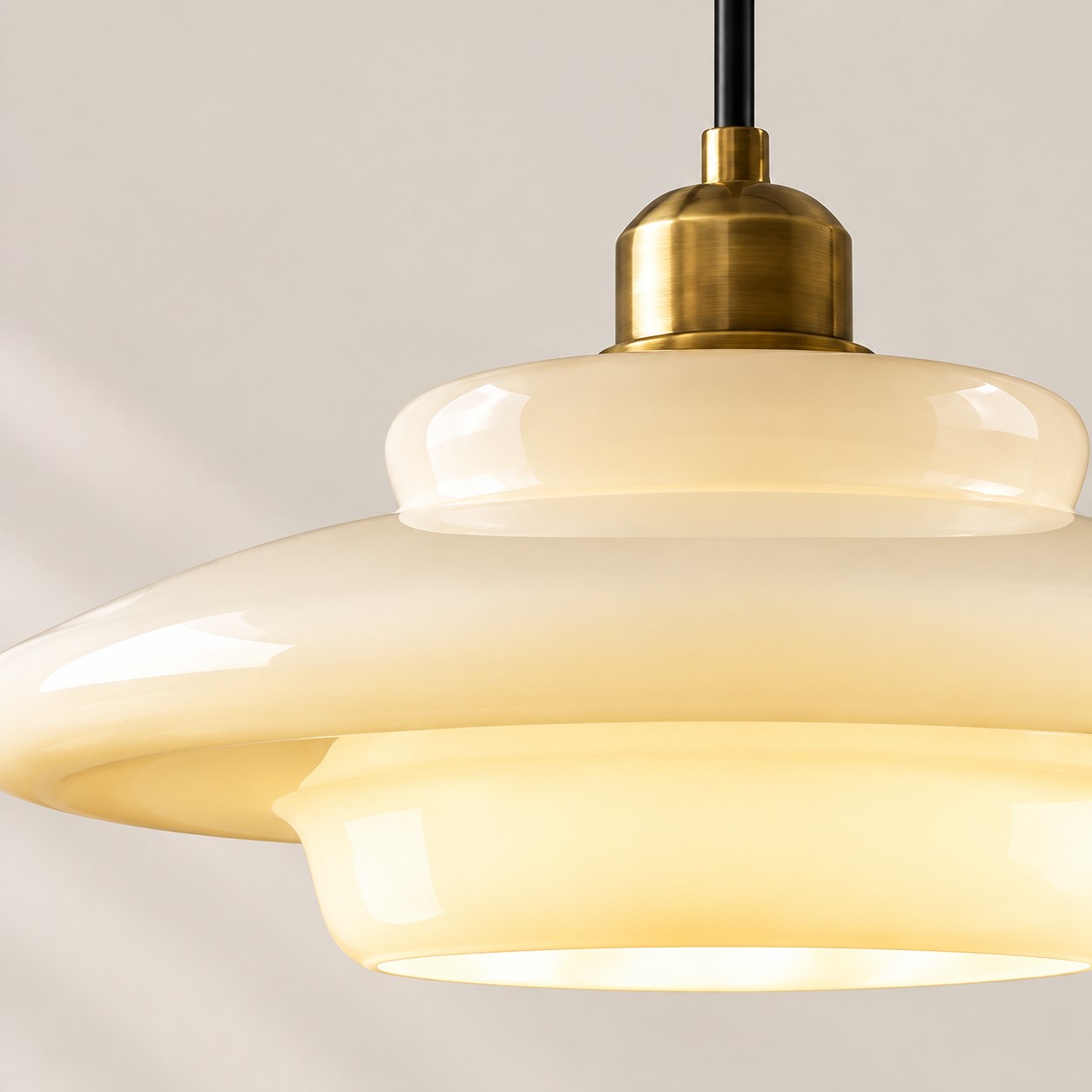 Illuminated layered milk white glass pendant shade