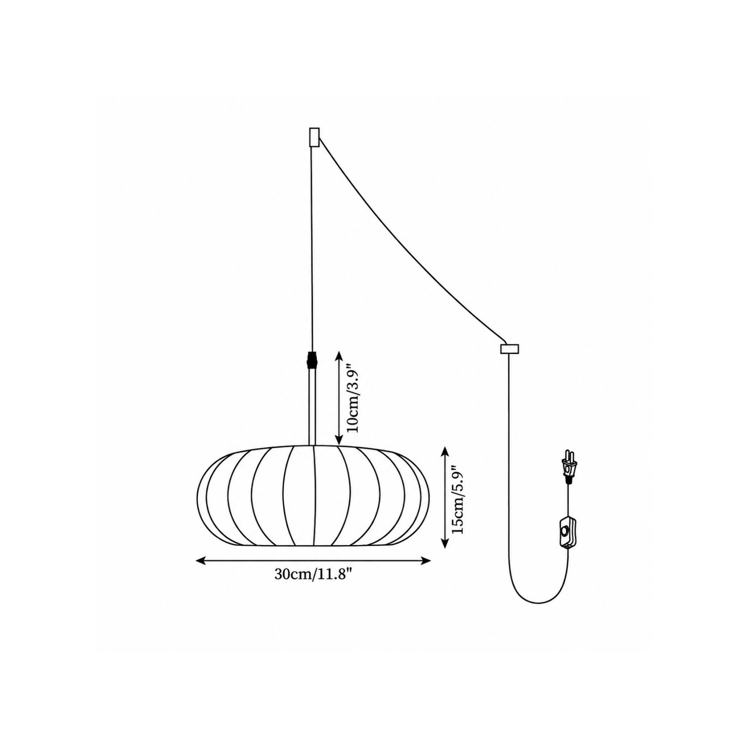 Schemat wymiarów lampy wiszącej Model A