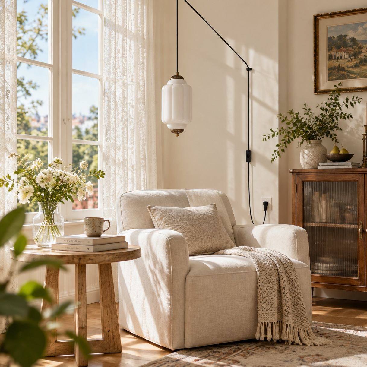 Lampadario in vetro non illuminato alla luce del giorno