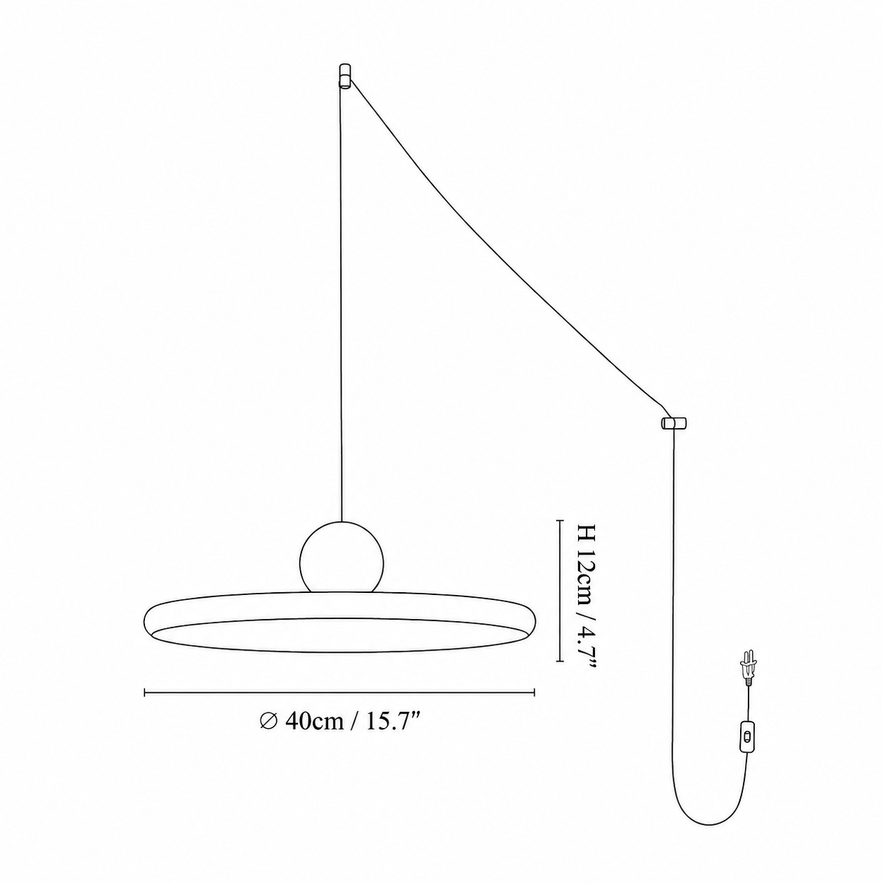 Size diagram Dia 40 cm &times; H 12 cm