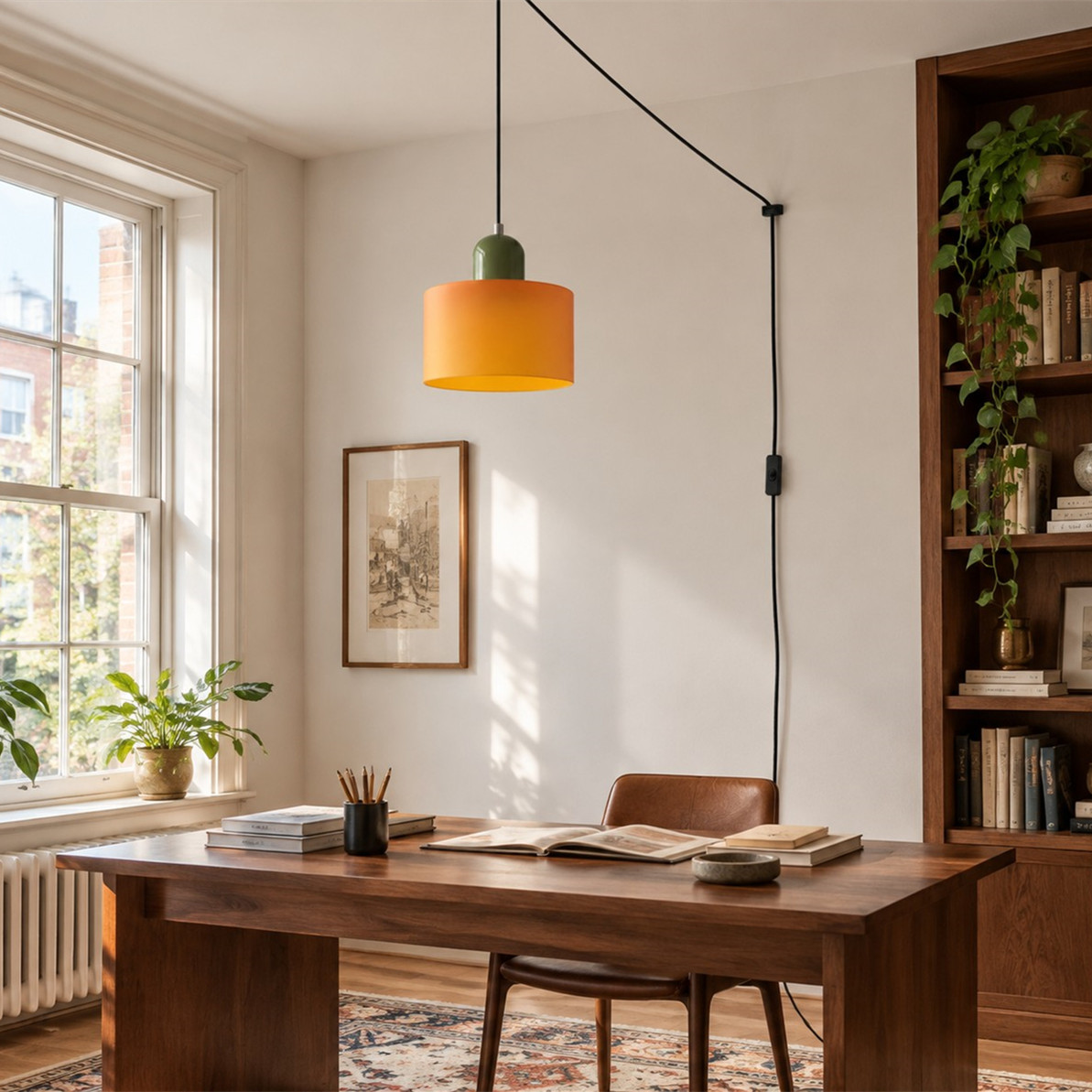 Plug-in pendant light in a study room