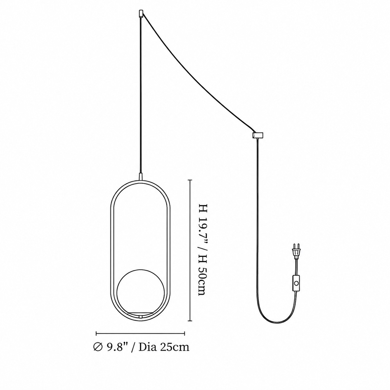 Oval &middot; 25 &times; 50 cm dimension diagram