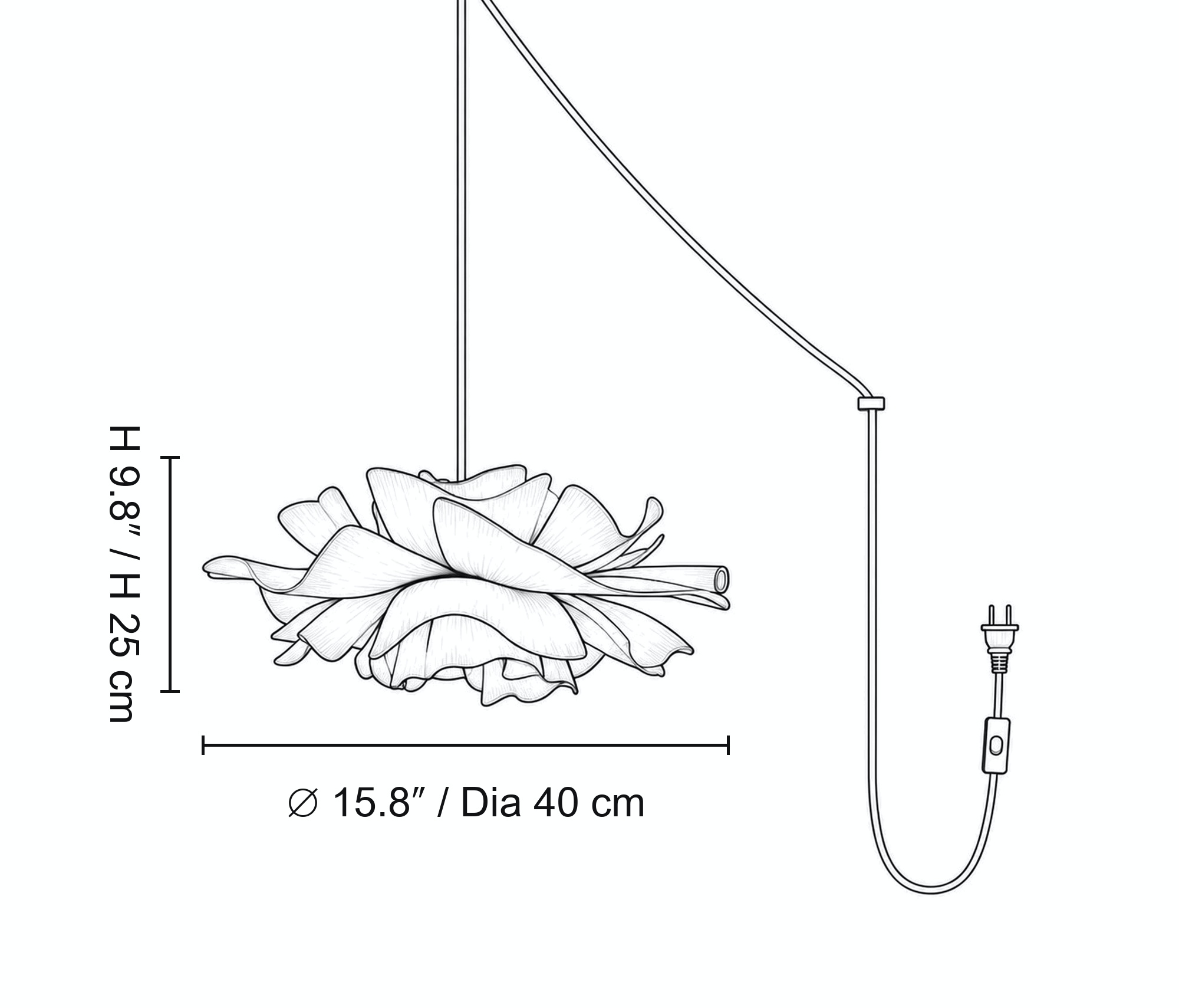 Dimension drawing for Dia 40 cm floral pendant light