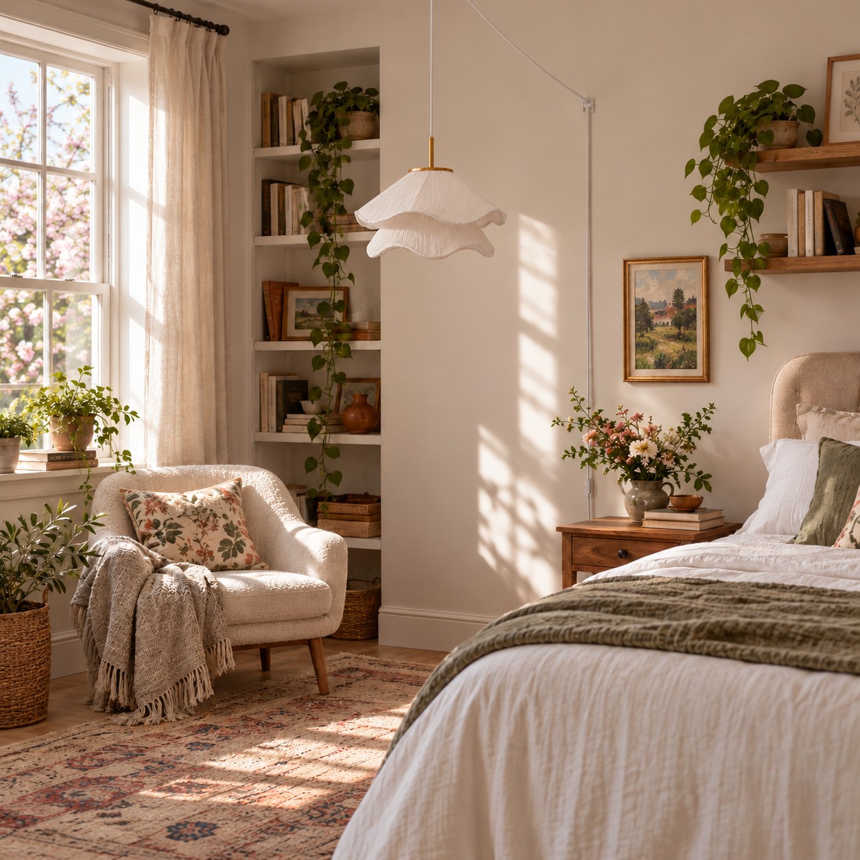 Ethereal Bloom pendant beside the bed