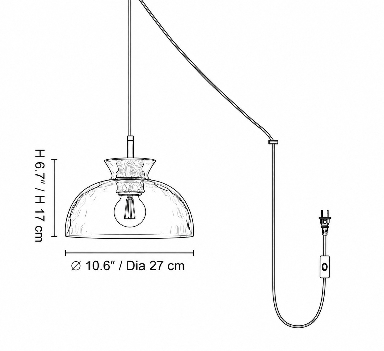 Style C dimension diagram: ∅ 10.6″ × H 6.7″ / D27 cm × H 17 cm