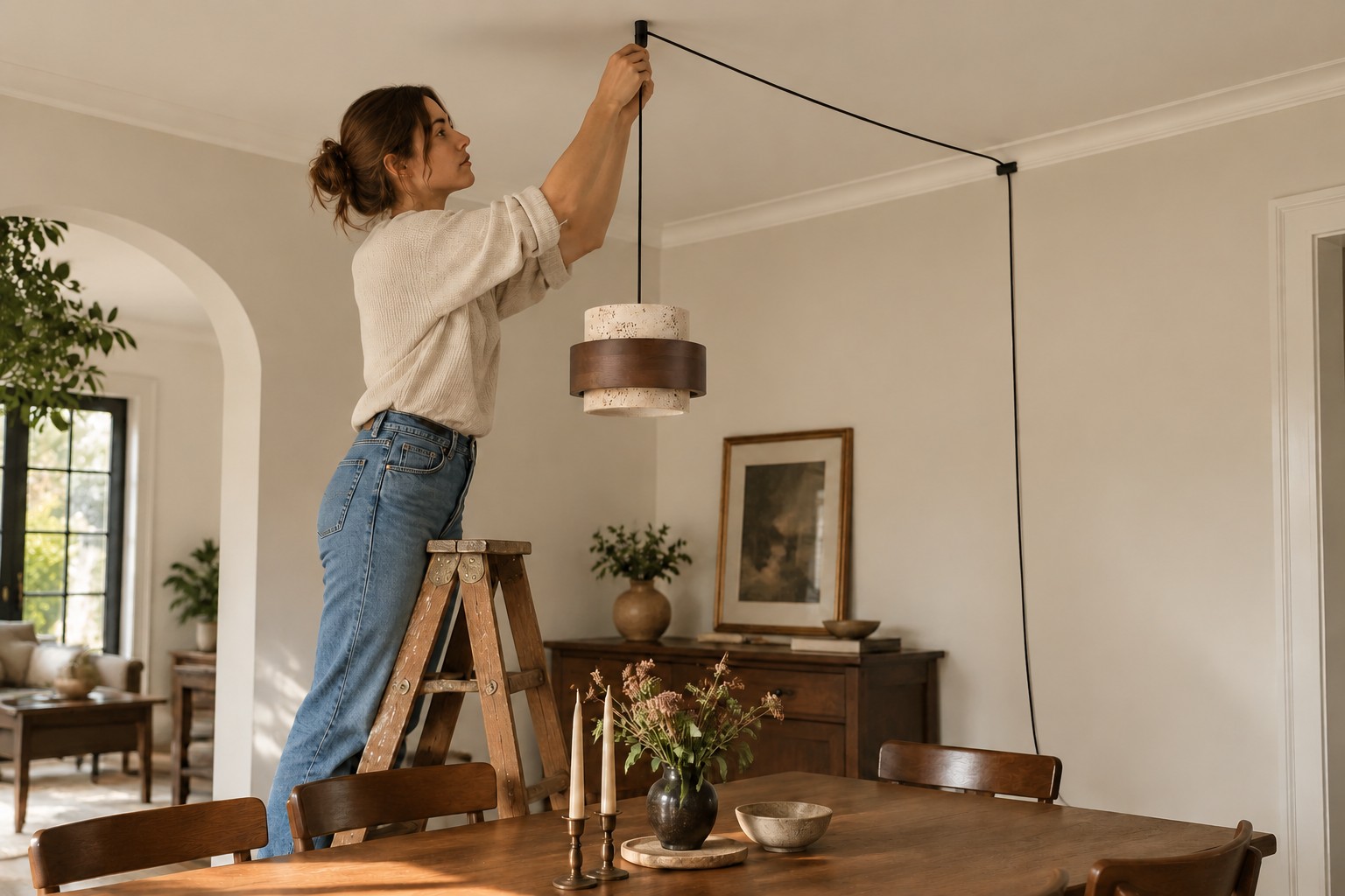 Dettaglio della lampada a sospensione con spina