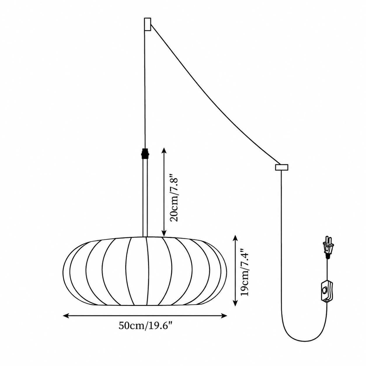 Schemat wymiarów lampy wiszącej model C