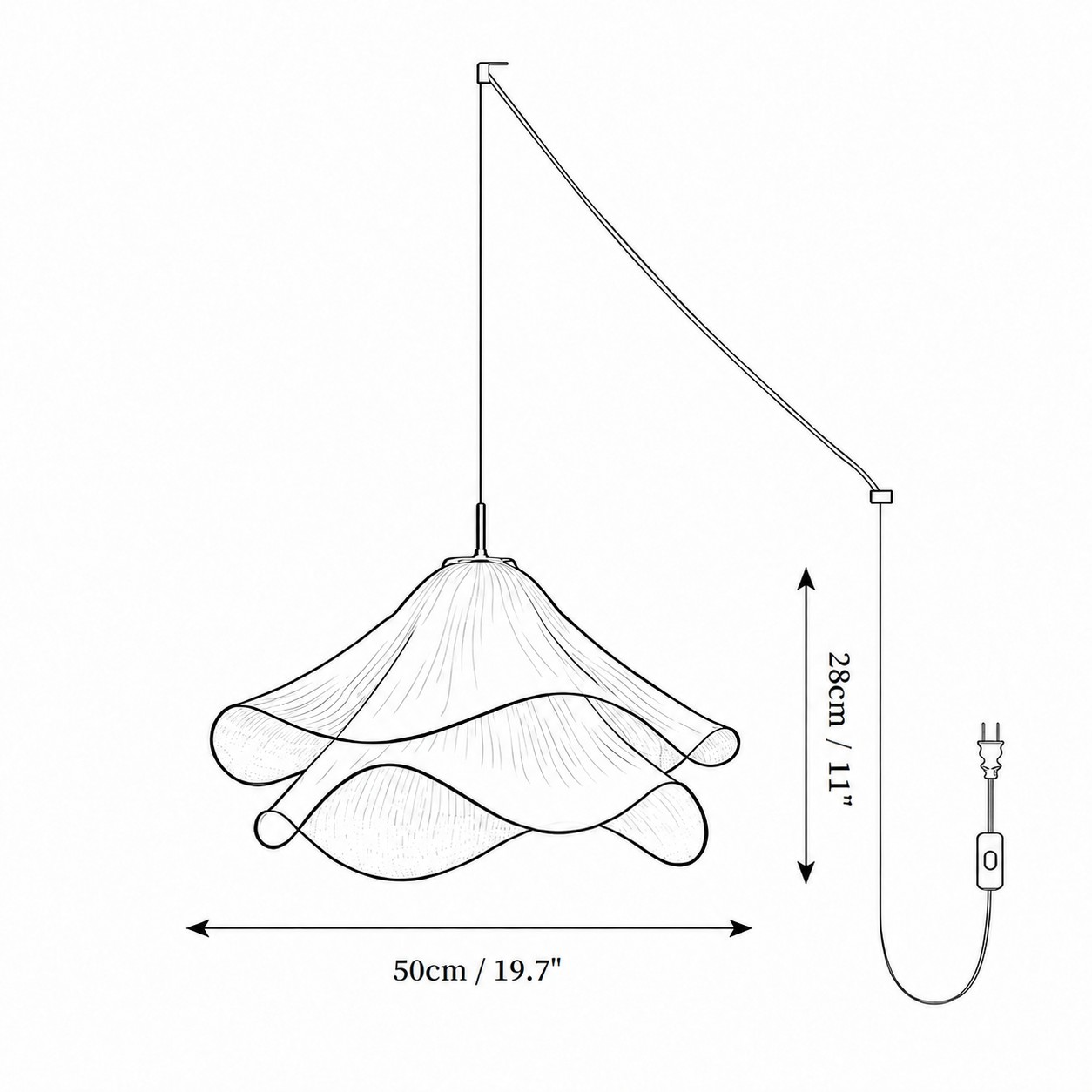 Size diagram Dia 50 cm &times; H 28 cm