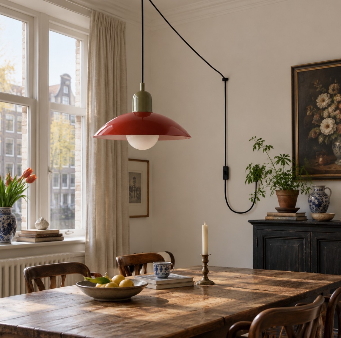 Mid Century Bauhaus plug-in pendant light switched off