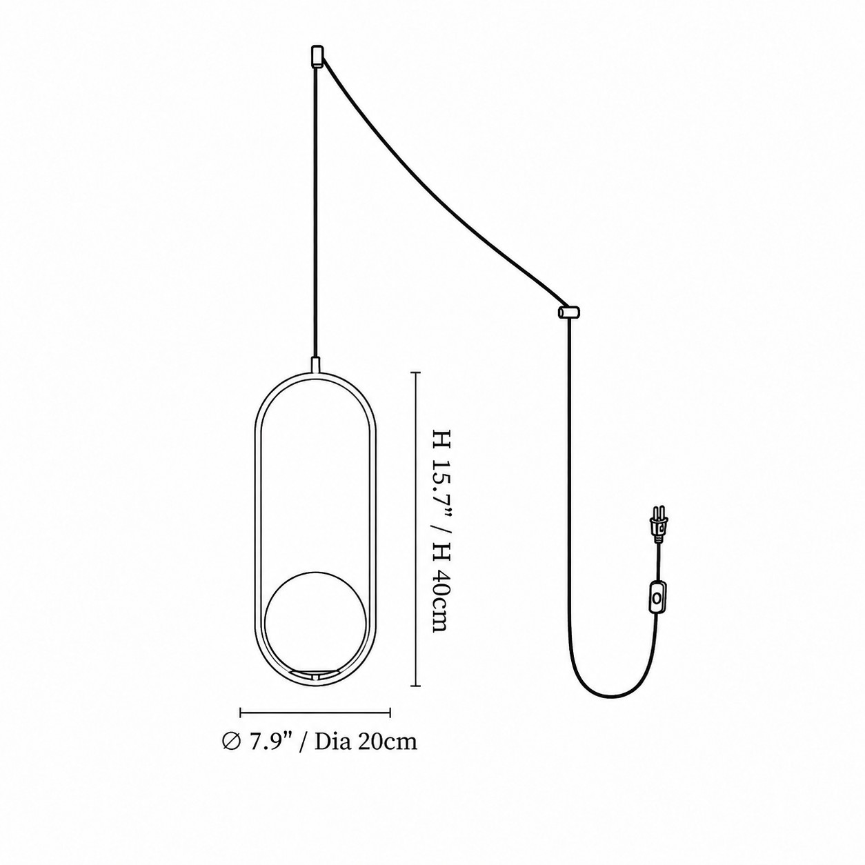Oval &middot; 20 &times; 40 cm dimension diagram