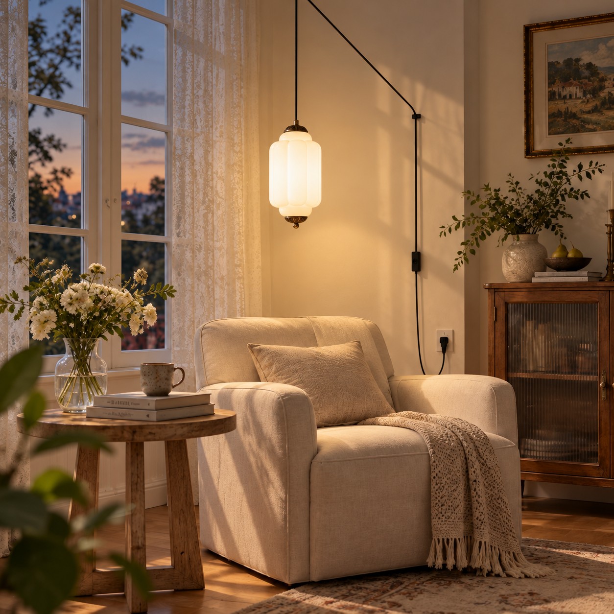 Lampadario in vetro illuminato nella stessa stanza