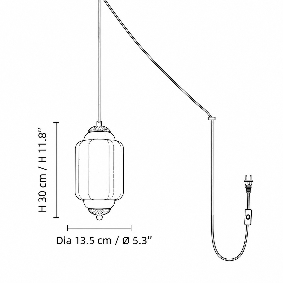 Dimensioni: diametro 13,5 cm, altezza 30 cm