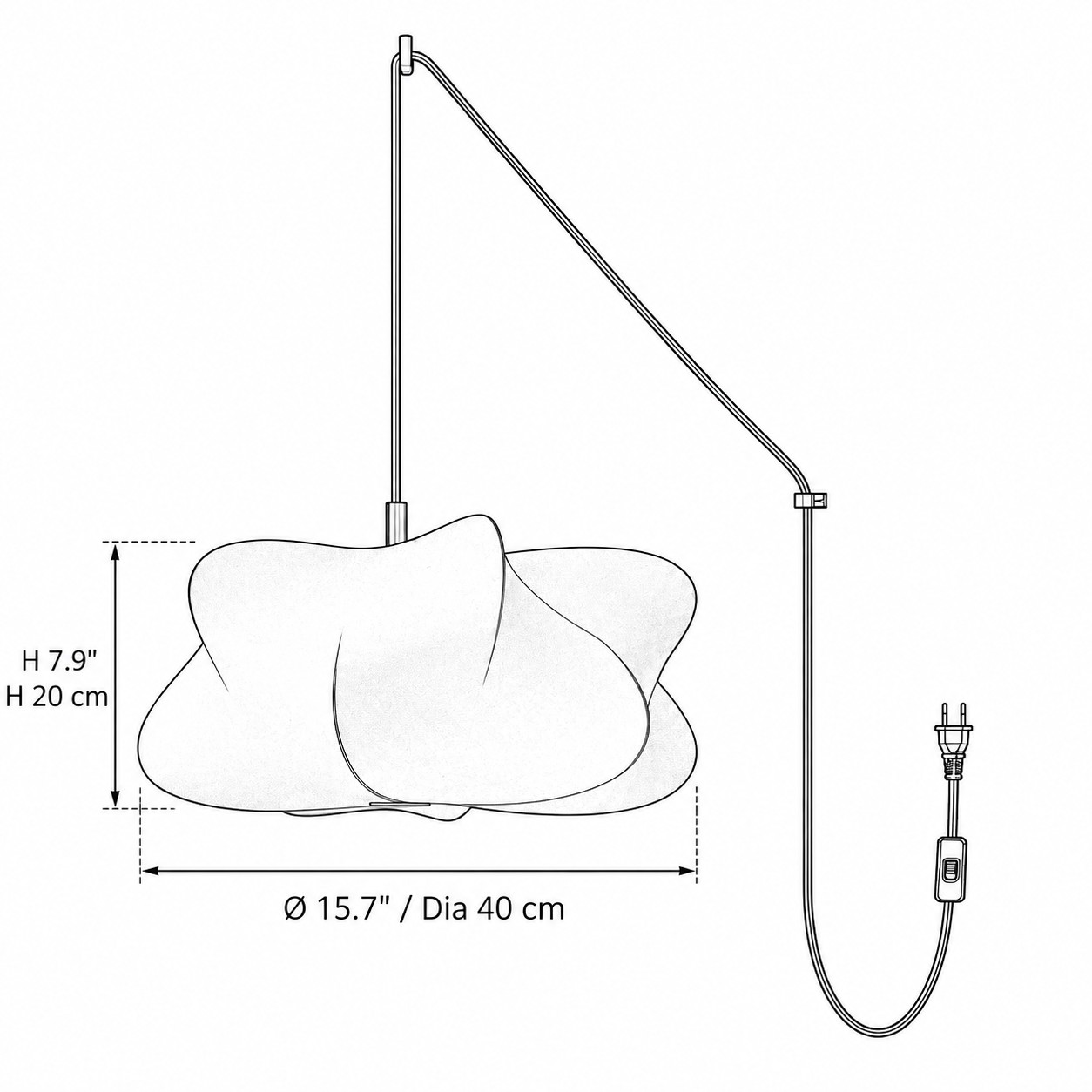 Suspension modèle A, diamètre 40 cm, hauteur de l'abat-jour 20 cm