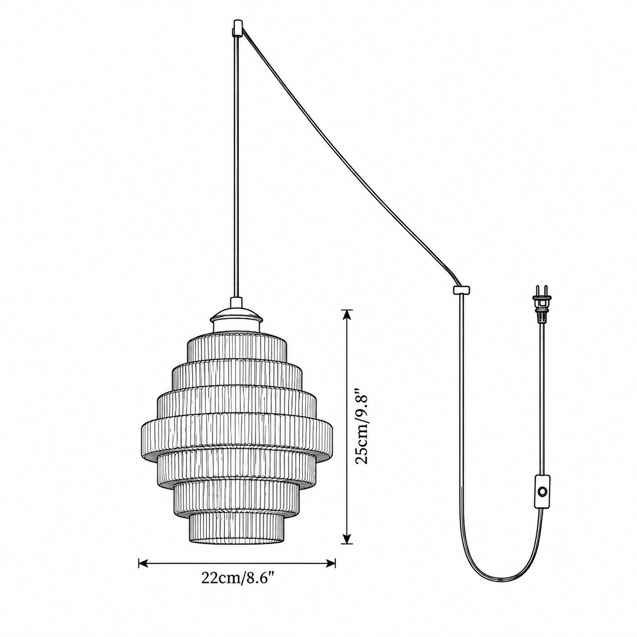 Dimensiones del colgante: diámetro 22 cm y altura 25 cm.