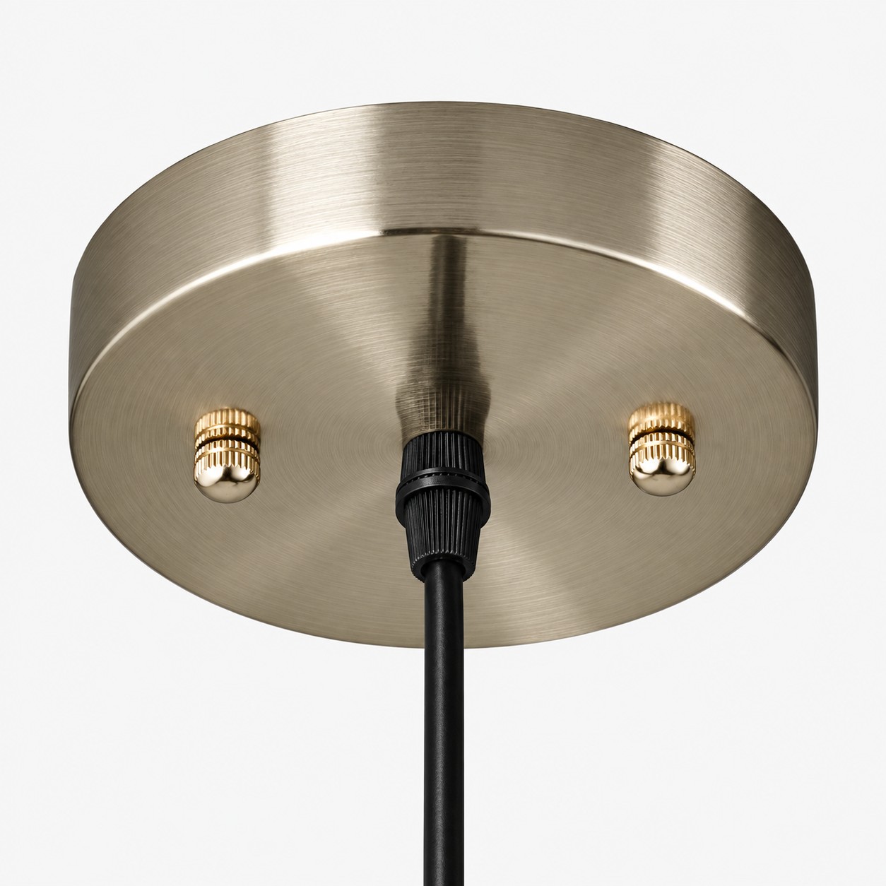 Round chrome canopy and adjustable cord connection