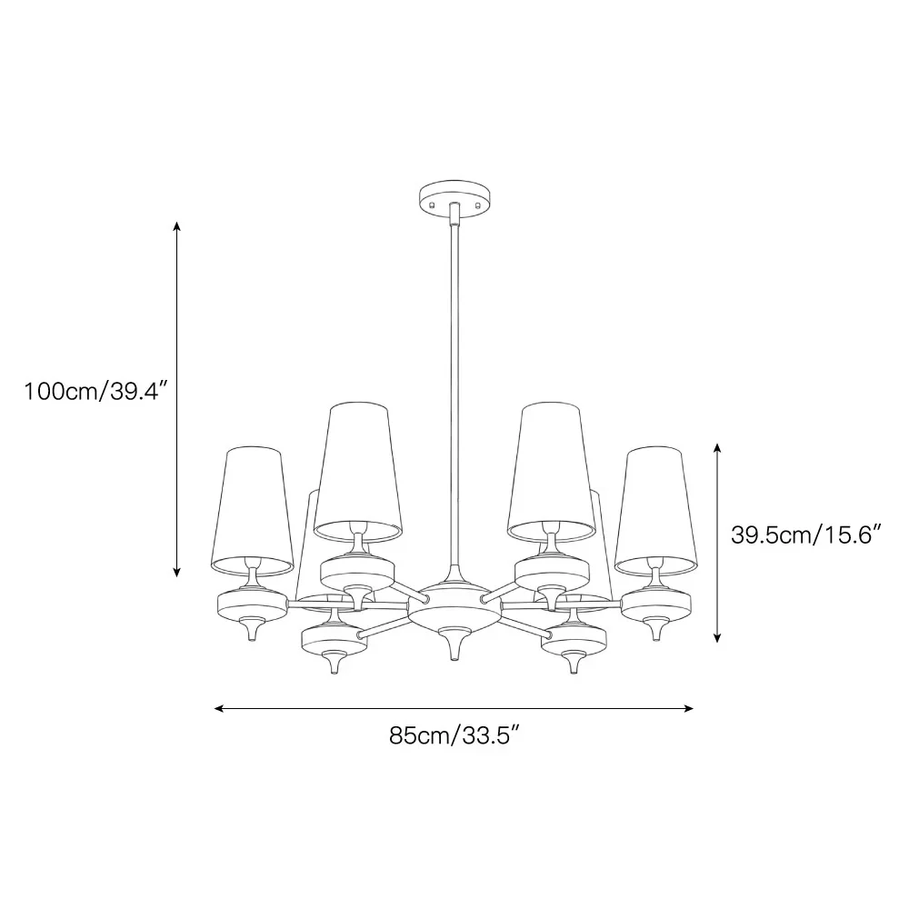 6-light Hour Rho chandelier dimensions
