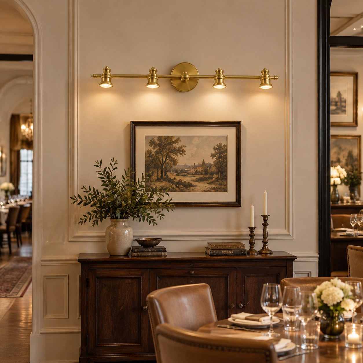 Aurelia four-light brass wall light above artwork