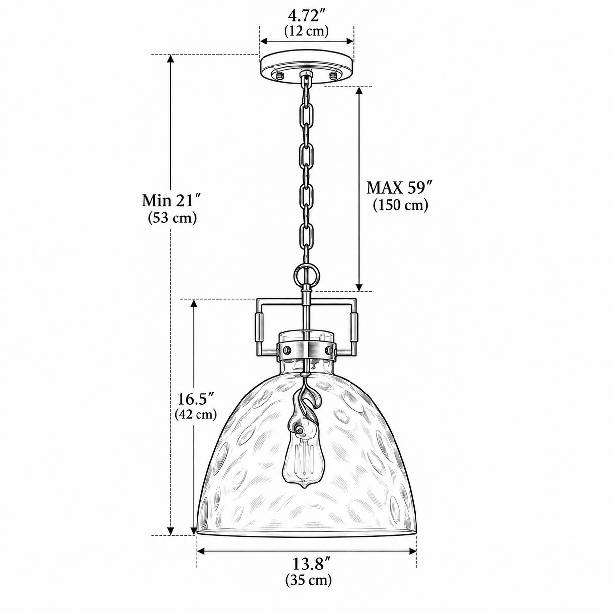 Diagramma dimensionale delle dimensioni del ciondolo