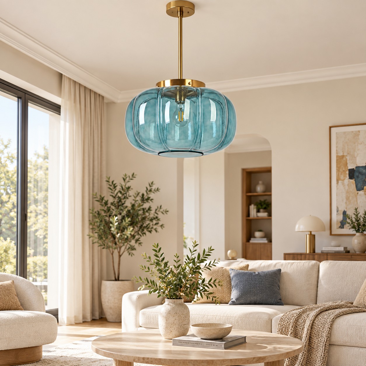 Lampadario in vetro rigato spento