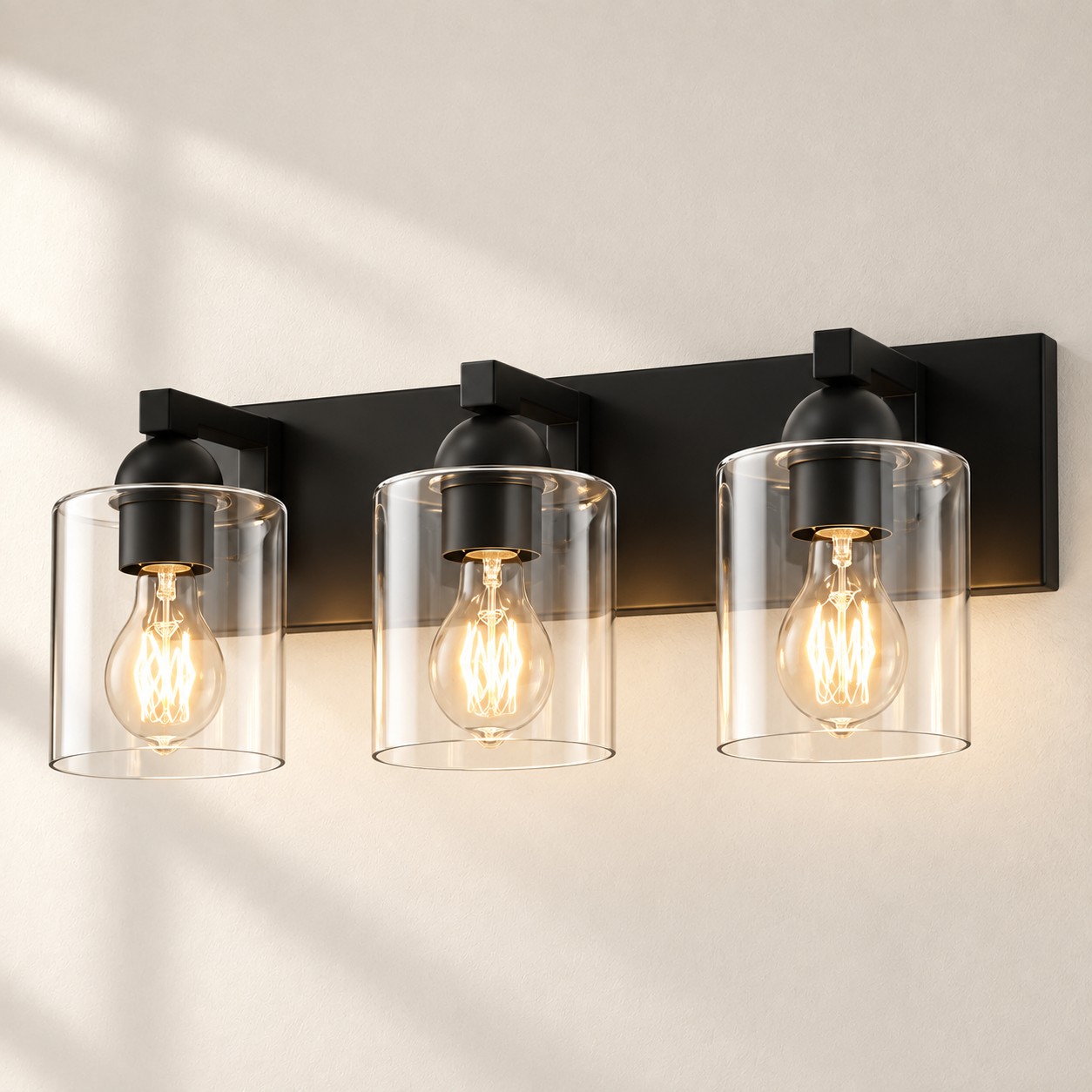 Matte Black 3 lights Clear Glass