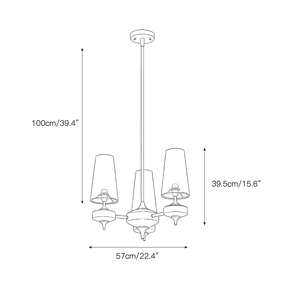 3-light Hour Rho chandelier dimensions