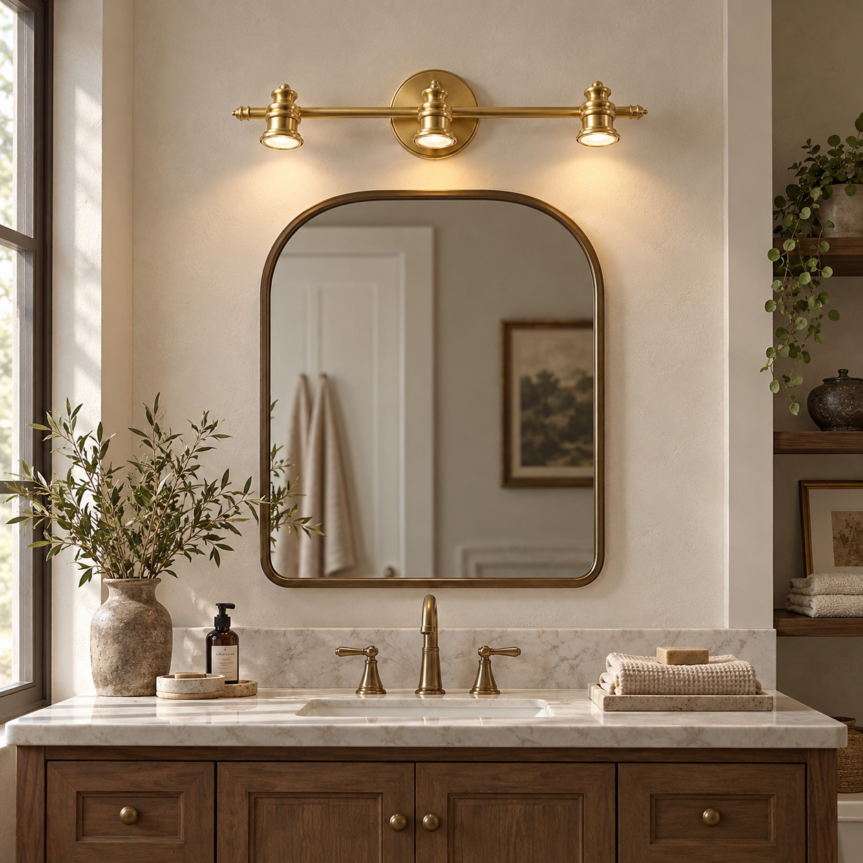 Aurelia brushed brass wall light in a styled interior