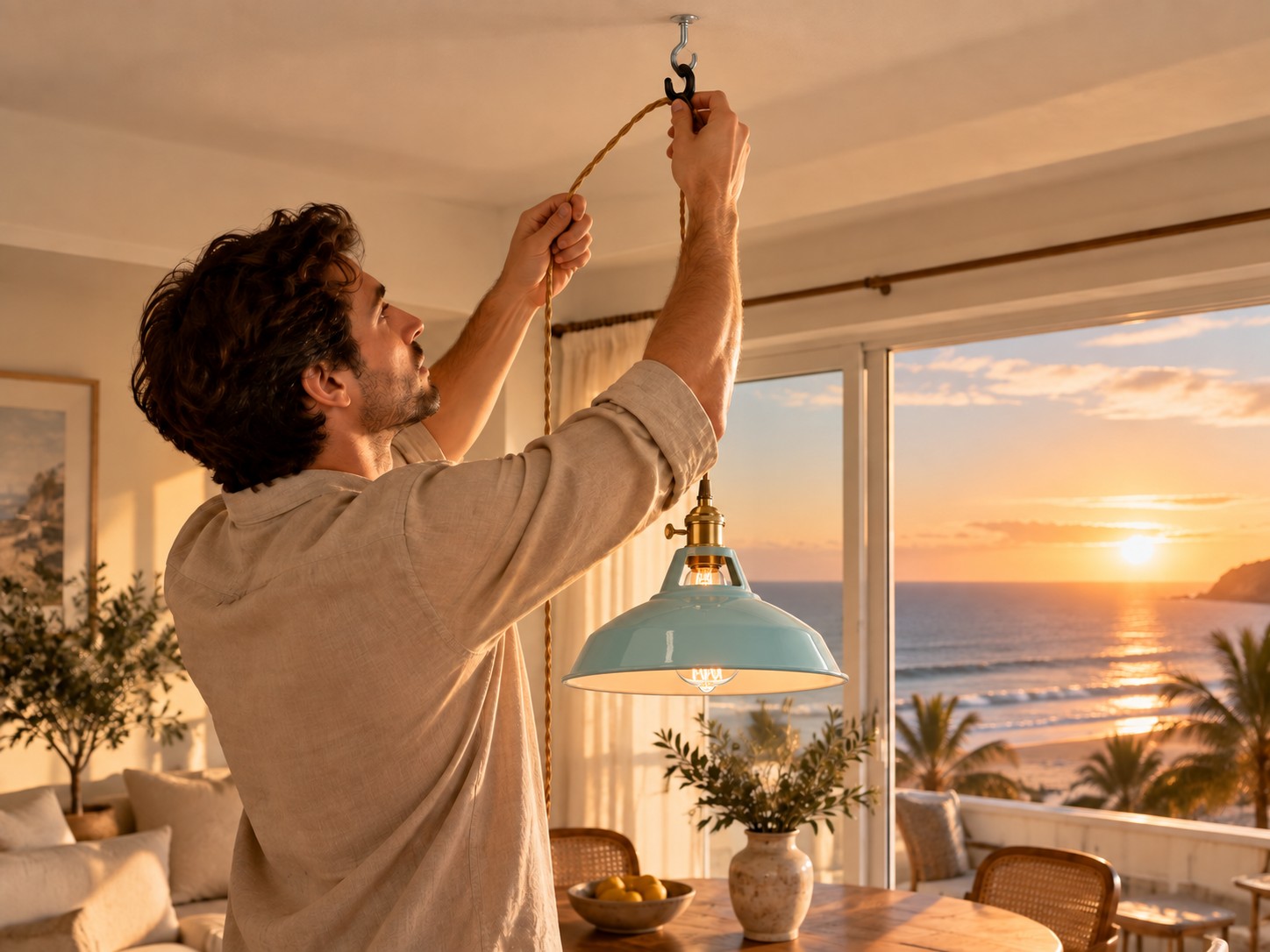 Adjusting the hanging height of a metal plug-in pendant light
