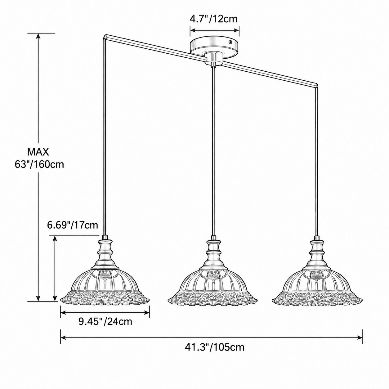 Three-light bar size diagram