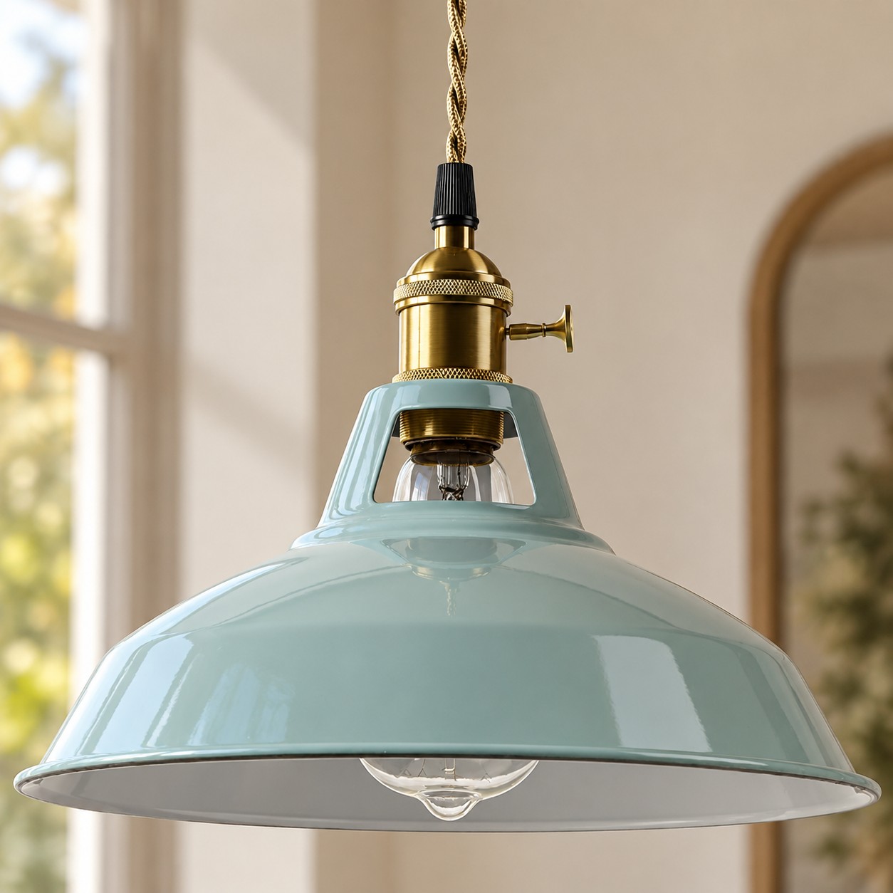 Brass-finish socket and painted metal shade