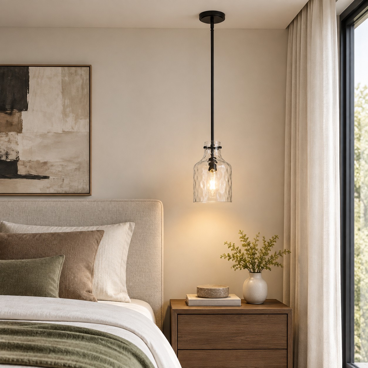 Lampadario in vetro in una camera da letto