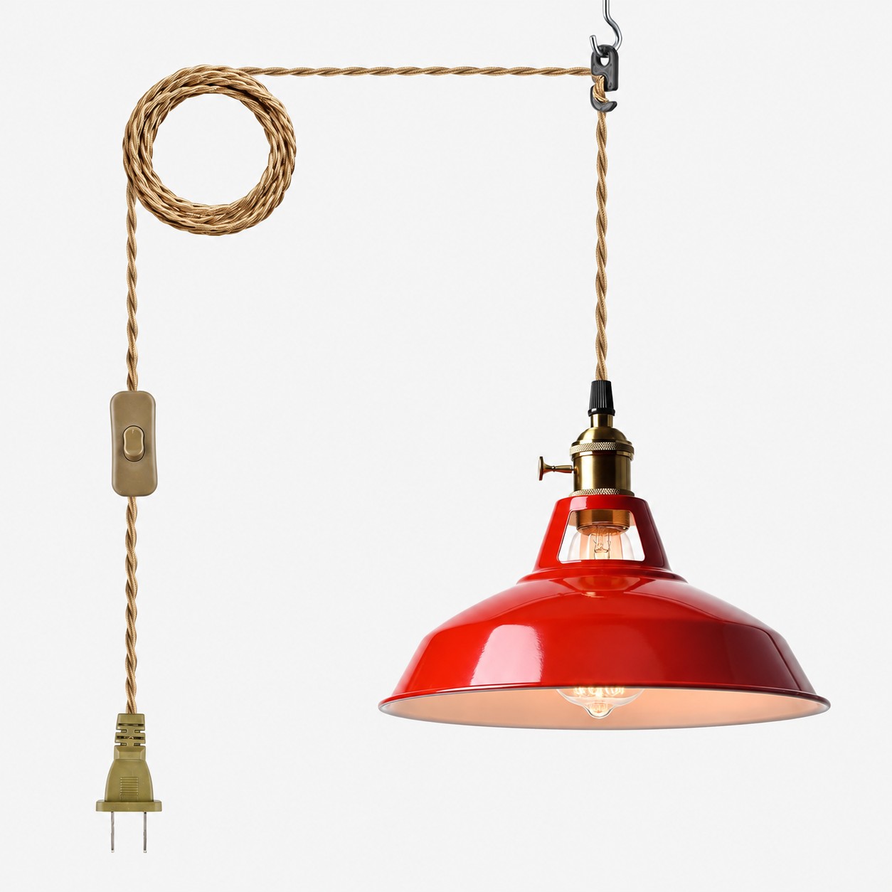 Red metal barn shade pendant light