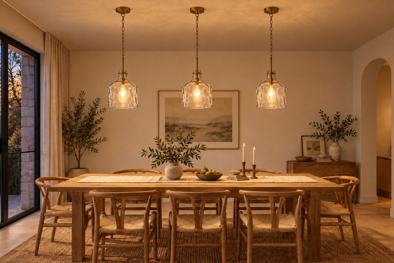 Lampadario in vetro con la lampada spenta