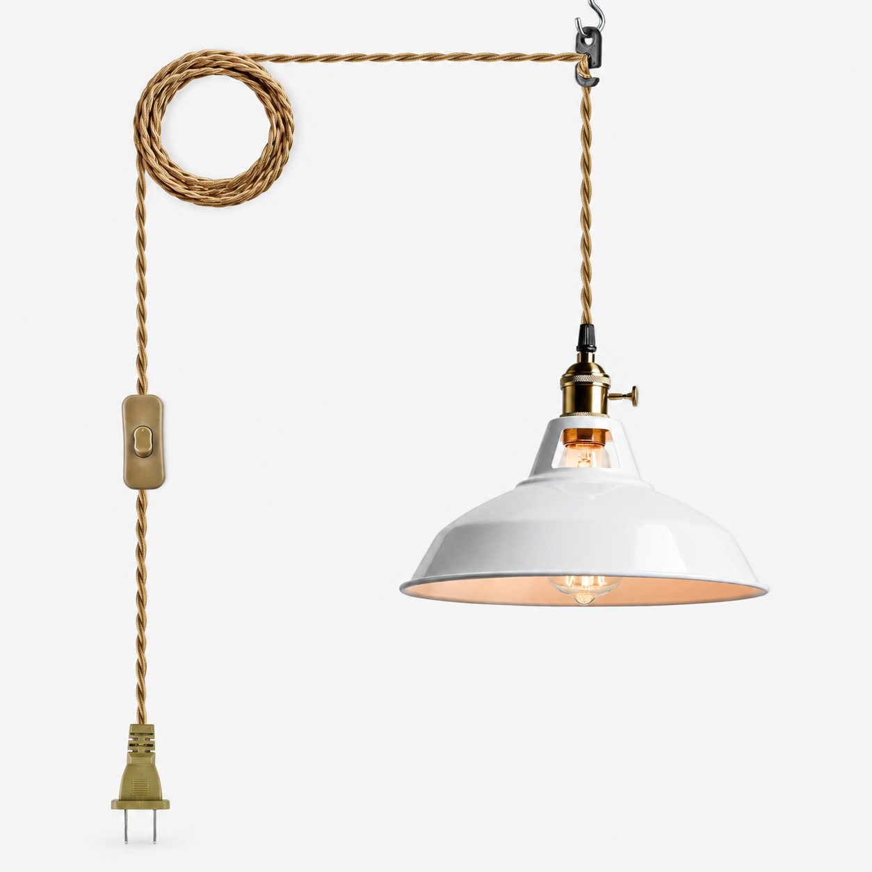 White metal barn shade pendant light