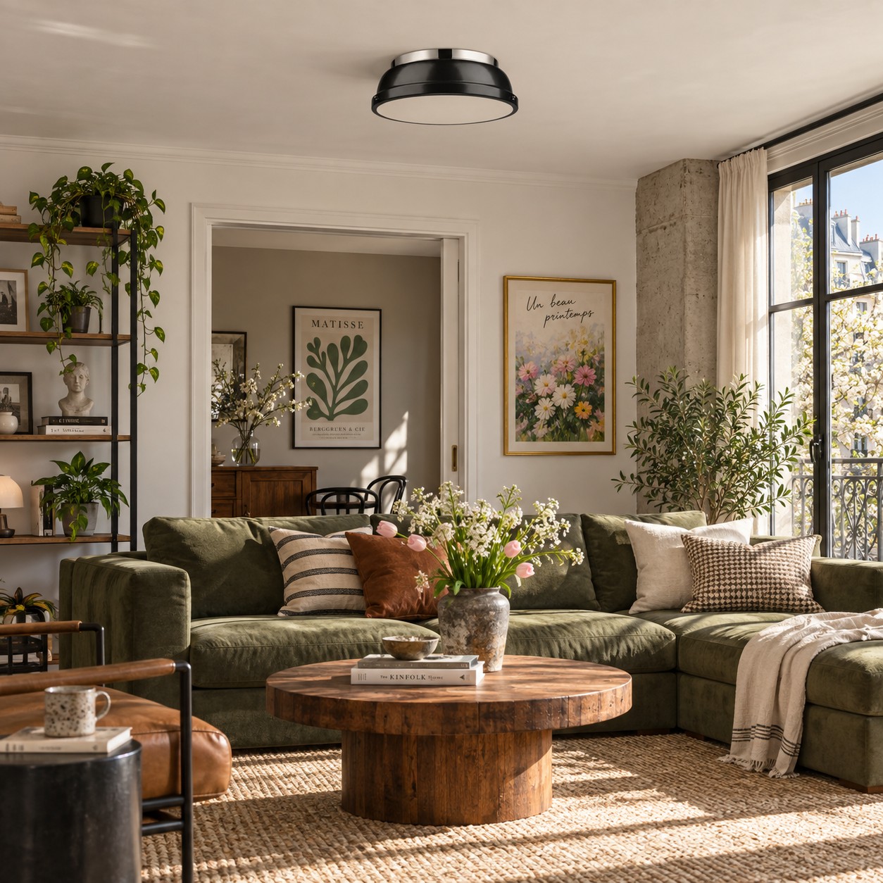 Flush mount over a living room seating area