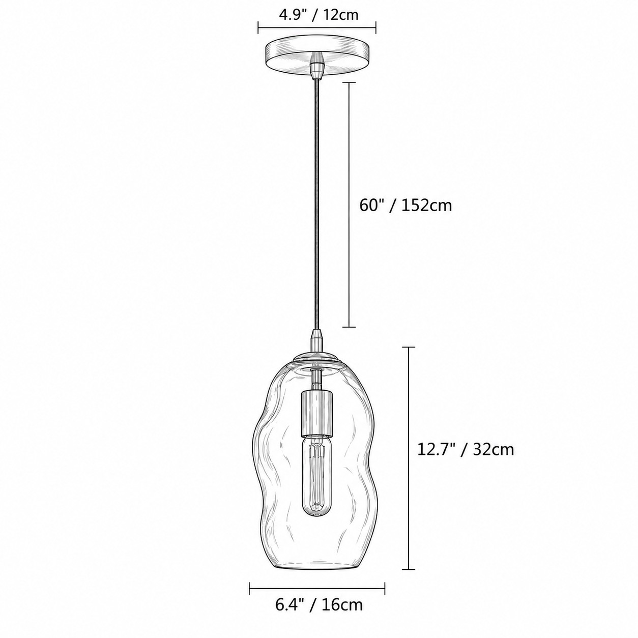 Size diagram H 12.7 in × Dia 6.4 in