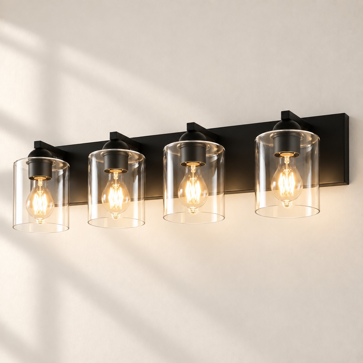 Matte Black 4 lights Clear Glass