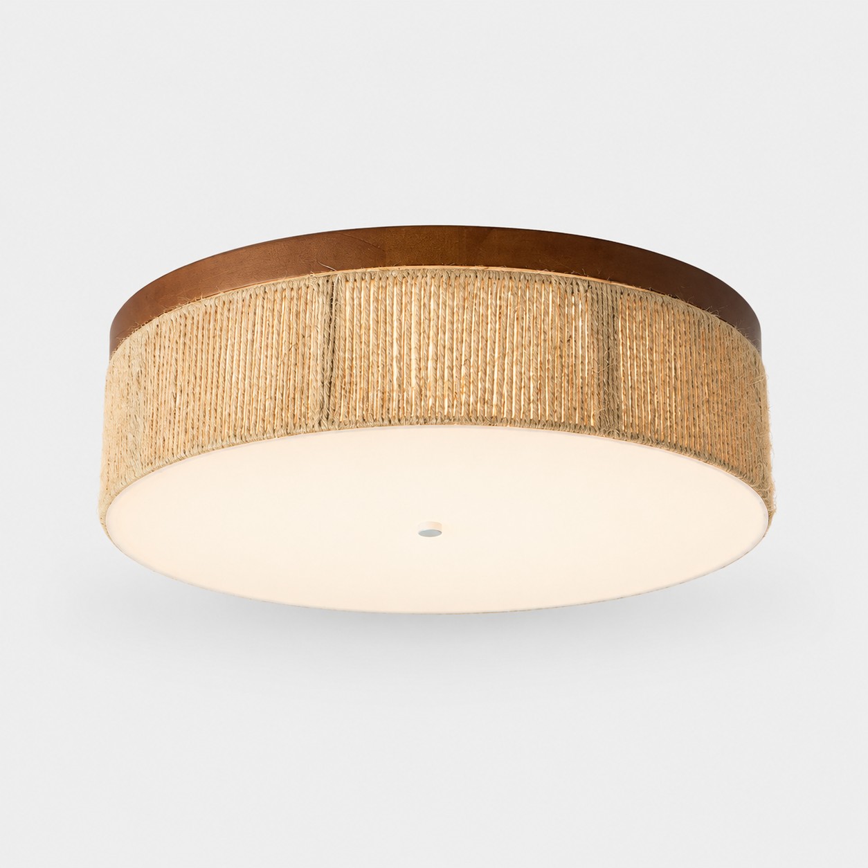 Wabi-sabi solid wood and woven rope LED flush mount ceiling light
