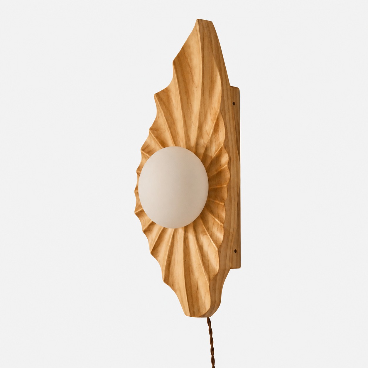 Natural wood wall lamp front view