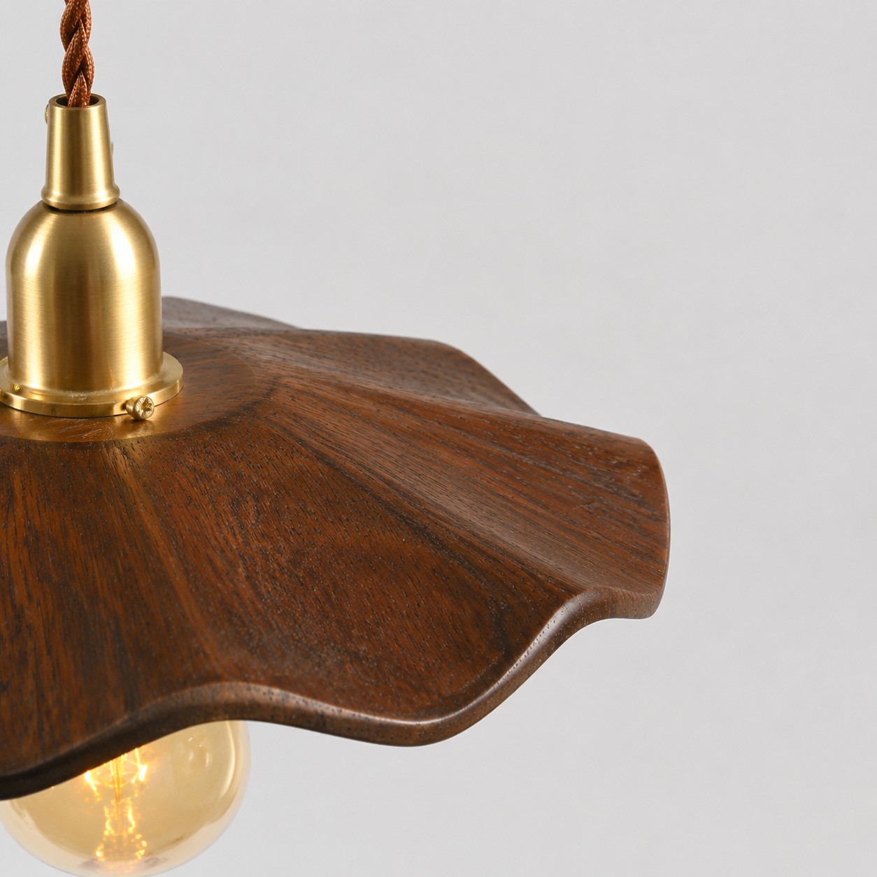 Black Walnut wood lotus pendant light wood grain detail