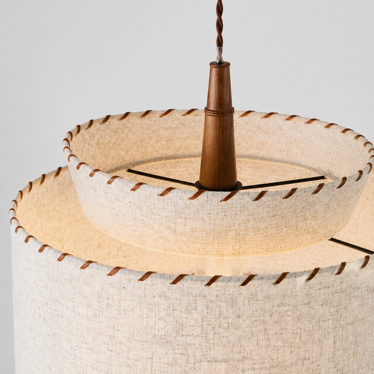 Hand stitched trim around the pendant shade